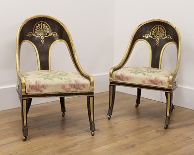 Lot 225 - A pair of Regency spoon-back chairs