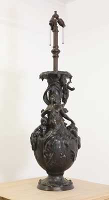 Lot 140 - A large bronze table lamp