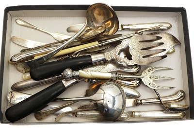 Lot 39 - A collection of silver and silver plated flatware