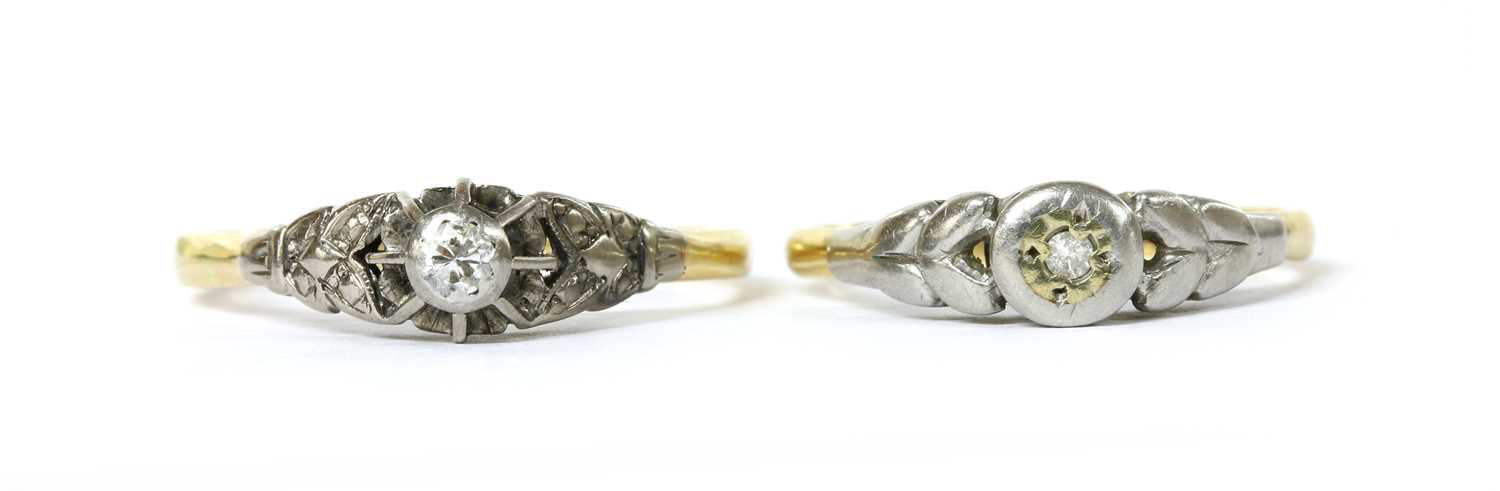 Lot 1094 - Two gold single stone diamond rings