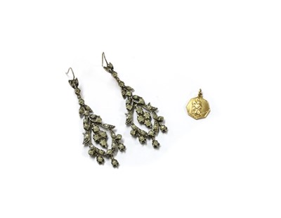 Lot 1052 - A pair of early 20th century silver paste set drop earrings