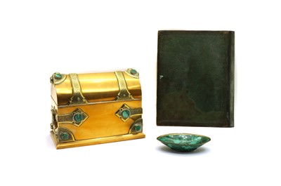 Lot 217 - A Victorian brass and malachite mounted desk set