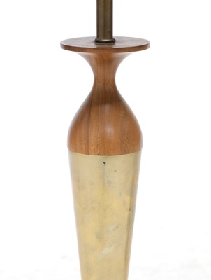 Lot 467 - A pair of brass and teak table lamps