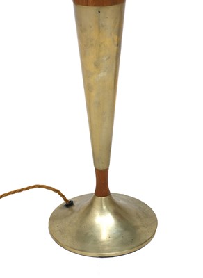 Lot 467 - A pair of brass and teak table lamps