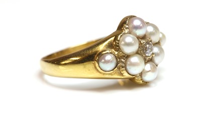 Lot 161 - A late Victorian diamond and split pearl cluster ring, c.1900