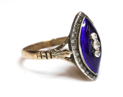 Lot 23 - A Georgian diamond and enamel navette shaped ring