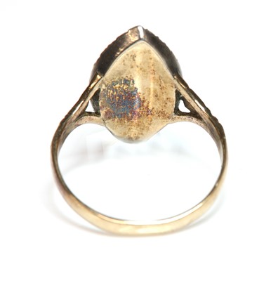 Lot 23 - A Georgian diamond and enamel navette shaped ring