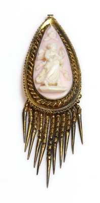 Lot 20 - A Victorian pear shaped carved conch shell cameo pendant or earring