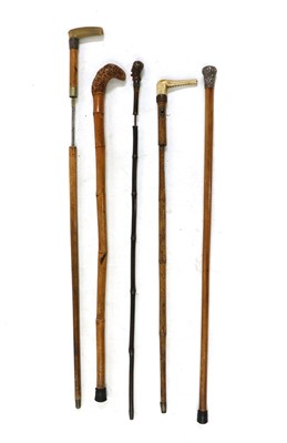 Lot 376 - Five various 19th century walking sticks