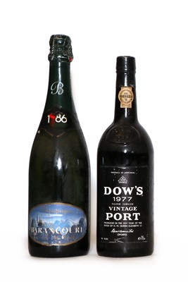 Lot 95 - Dows, Vintage Port, 1977 (1) together with Barancourt champagne, 1986, (1)