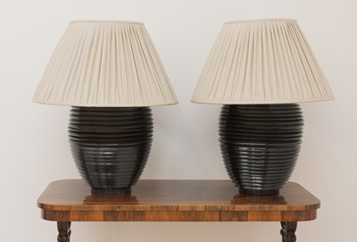 Lot 131 - A pair of large turned table lamps