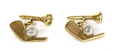 Lot 443 - A pair of 9ct gold and sterling silver novelty golf cufflinks, by Deakin & Francis