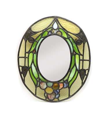 Lot 344 - An oval stained glass wall mirror