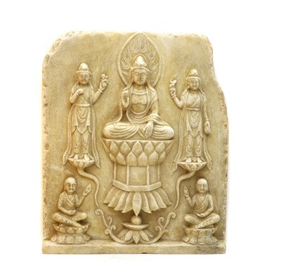 Lot 328 - A carved stone Shakyamuni panel