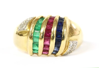 Lot 207 - A gold sapphire, ruby, emerald and diamond ring