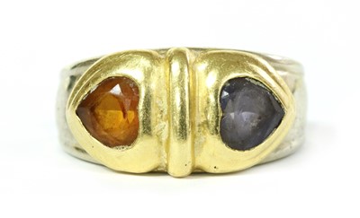 Lot 217 - An Italian two colour gold citrine and iolite ring