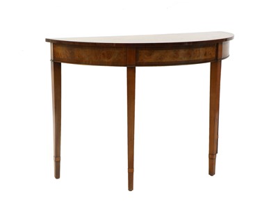 Lot 479 - A George III style burr walnut and mahogany crossbanded demi lune side table