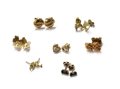 Lot 386 - Six pairs of gold earrings