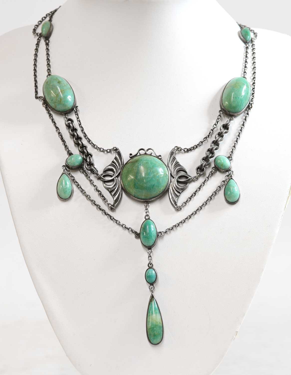 Lot 138 - A Jugendstil amazonite swag and fringe necklace, c.1935