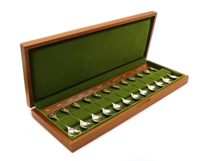 Lot 30A - A cased set of twelve silver Royal Horticultural Society flower spoons