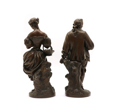 Lot 334 - A pair of late 19th century French bronze figures of a lady and gallant