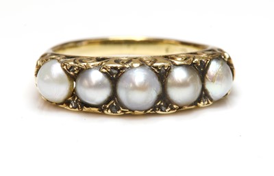 Lot 162 - A Victorian five stone split pearl and diamond ring