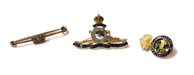 Lot 69 - Three gold and enamel regimental military sweetheart brooches