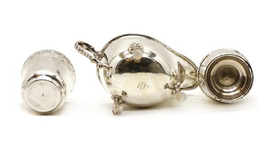 Lot 1 - A George III style silver sauce boat, a sugar castor and a beaker