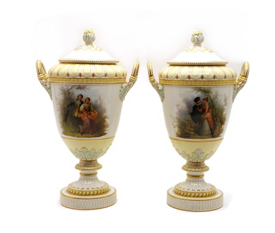 Lot 183 - A pair of porcelain vases and covers by KPM