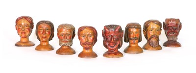 Lot 62 - A COLLECTION OF EIGHT CARVED BOXWOOD MARIONETTE HEADS