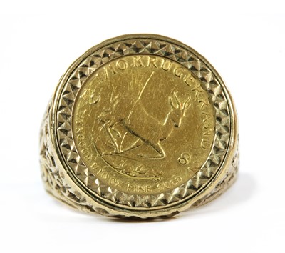 Lot 437 - A gold 1/10oz krugerrand ring