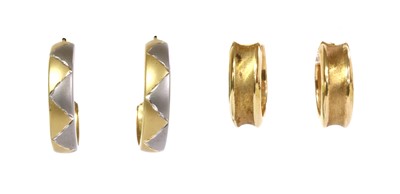 Lot 312 - Two pairs of gold hoop earrings