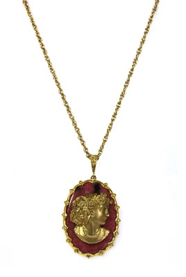 Lot 213 - A 9ct gold diamond and rhodonite composite cameo pendant