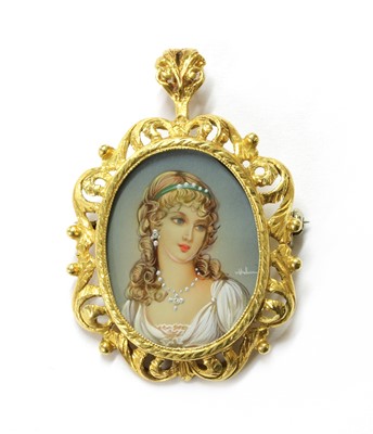 Lot 282 - A gold mounted miniature portrait brooch/pendant