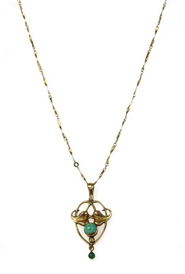 Lot 52 - An Art Nouveau 9ct gold turquoise pendant, by Henry Matthews