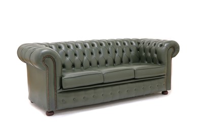Lot 435 - A Green leather button upholstered chesterfield settee