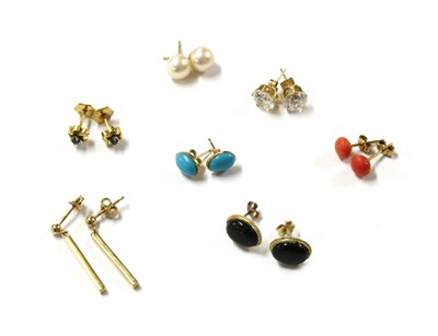 Lot 387 - Seven pairs of gold earrings