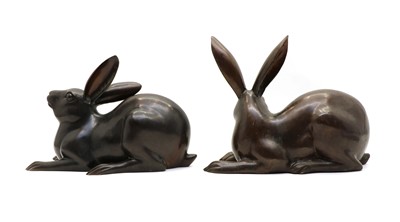 Lot 153 - A matched pair of two bronze hares