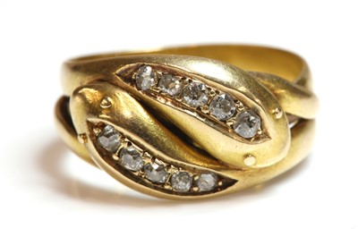 Lot 79 - A gentlemen's 18ct gold diamond set snake or serpent ring