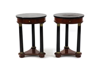 Lot 501 - A pair of Empire-style marble-topped mahogany side tables