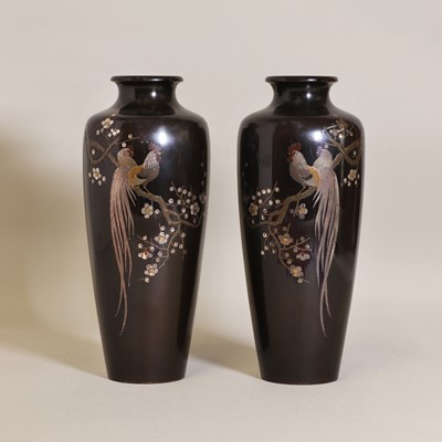 Lot 204 - A pair of Japanese bronze vases