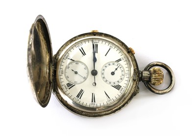 Lot 459 - A silver chronograph hunter pocket watch