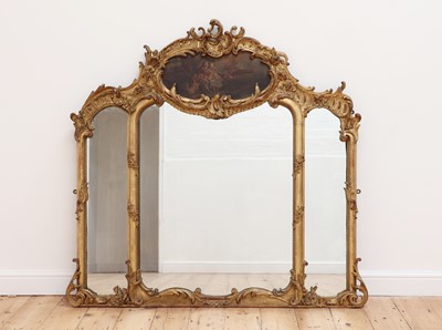 Lot 141 - A Louis XVI-style triptych overmantel giltwood mirror