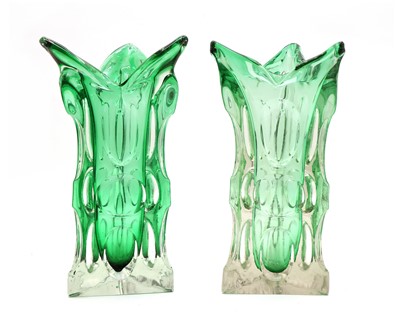 Lot 178 - A pair of cased green glass vases