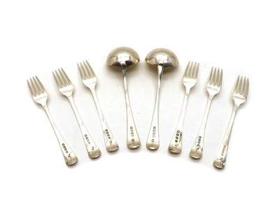 Lot 36 - A set of six Georgian silver Old English pattern dessert forks