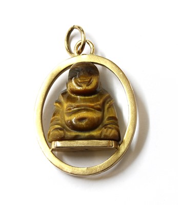 Lot 222 - A gold tiger's eye Buddha pendant