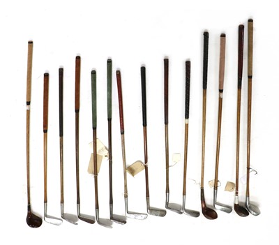 Lot 229 - A collection of hickory shafted golf clubs