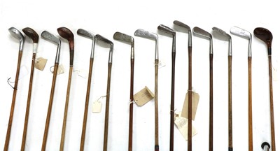 Lot 229 - A collection of hickory shafted golf clubs