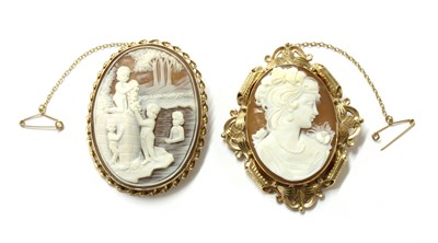 Lot 72 - Two gold mounted shell cameo brooches