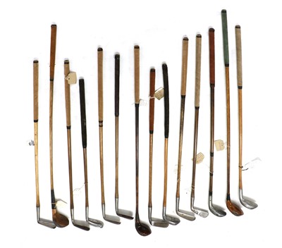 Lot 223 - A collection of hickory shafted golf clubs